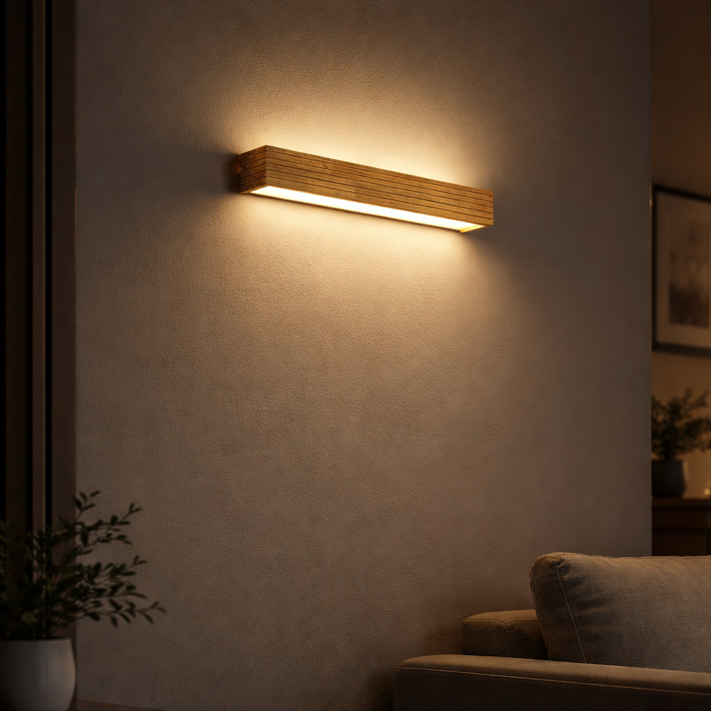 Applique murale LED rectangulaire bois sculpté Japonais