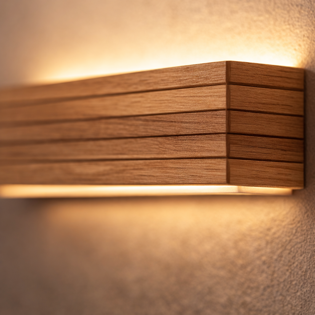 Applique murale LED rectangulaire bois sculpté Japonais