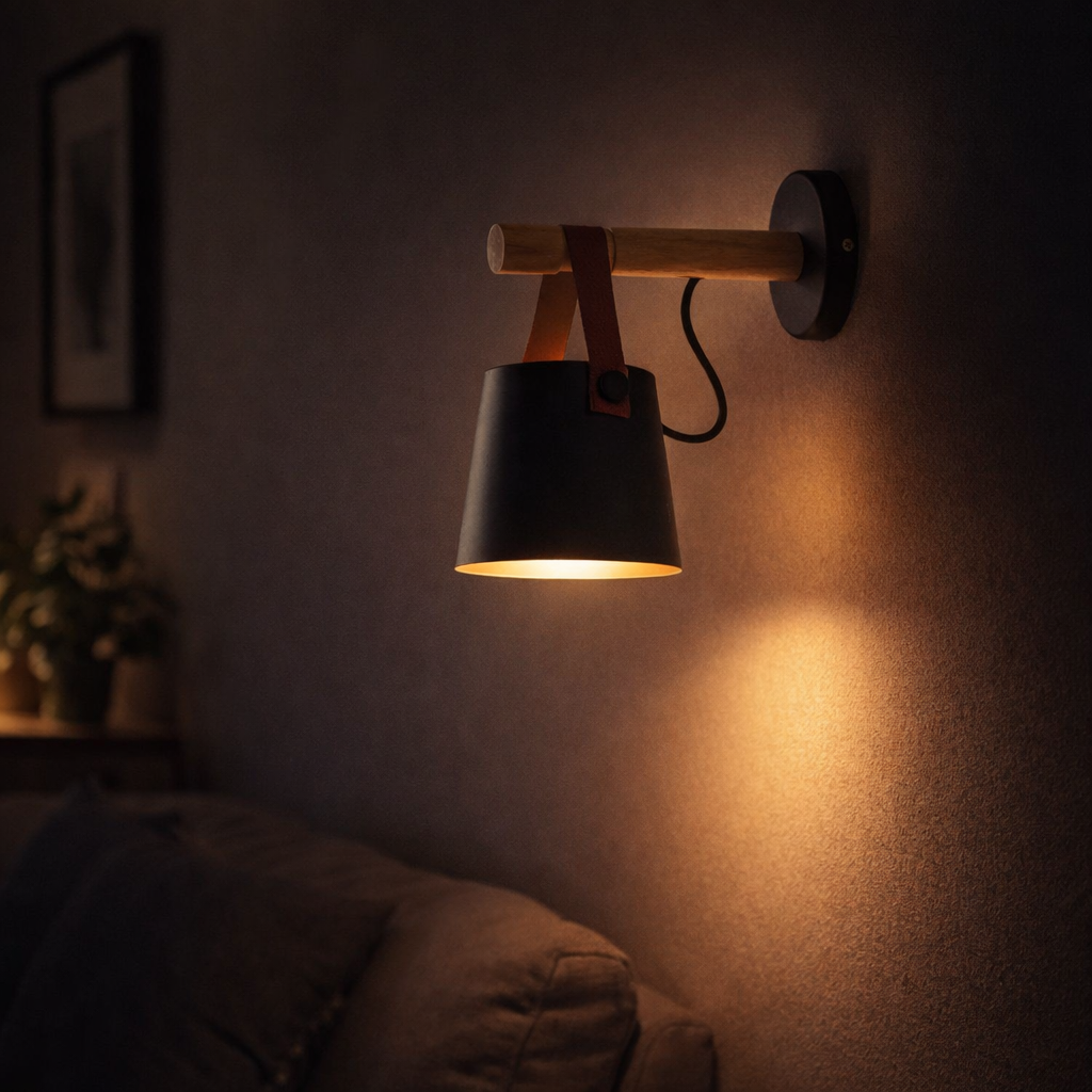 Applique Murale LED Bois avec Abat-jour Suspendu