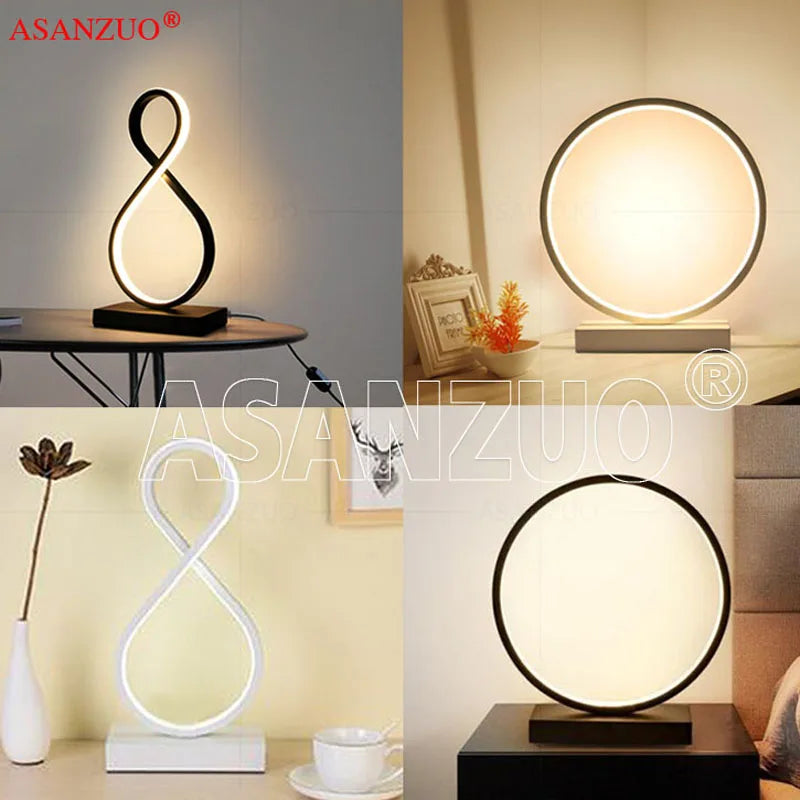ASANZUO Aluminum ring LED Table Lamp bedroom reading lamp Minimalist Type 8/circle night lamp Bedside Lamp
