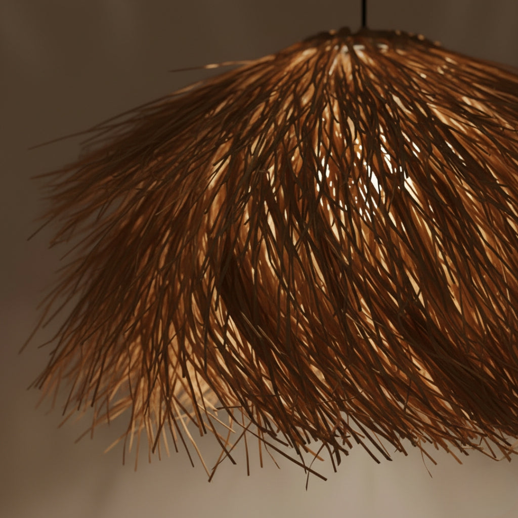 Lustre LED en rotin tissé main – Style japonais Wabi Sabi rétro