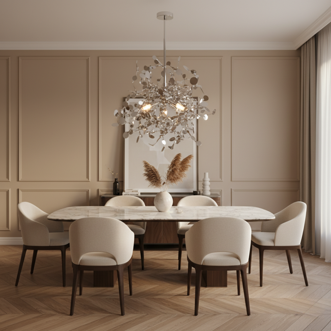 Lustre Chromé Arbre à Feuilles Rondes