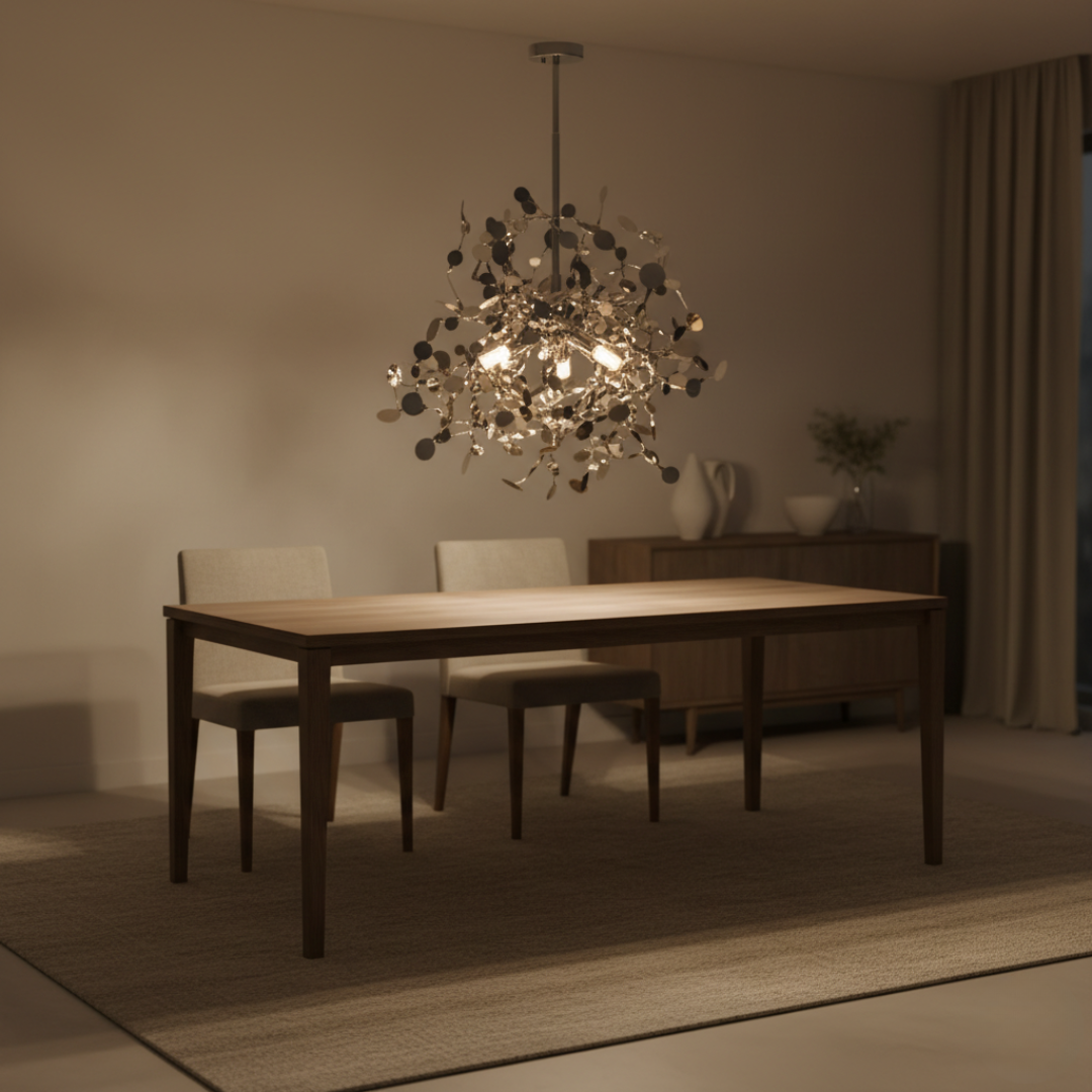 Lustre Chromé Arbre à Feuilles Rondes