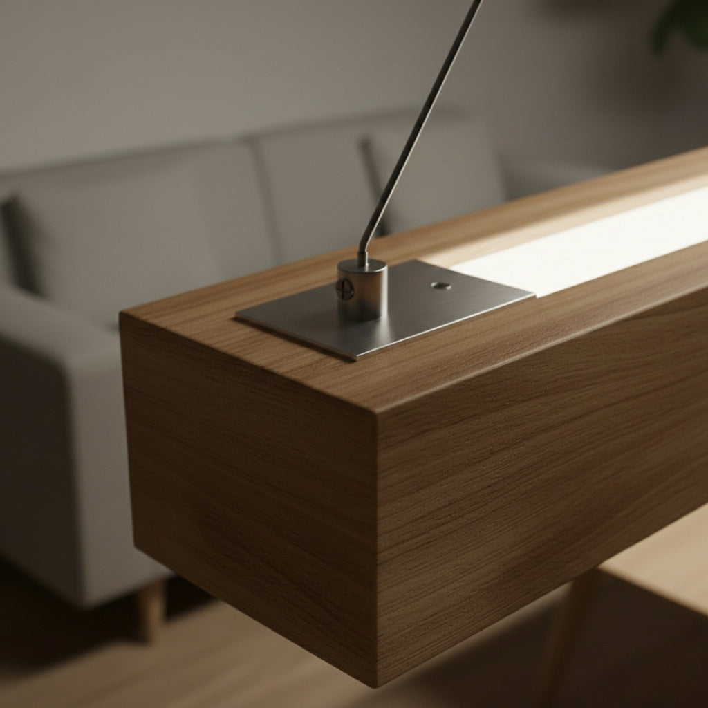 Lustre LED Rectangulaire en Bois Design Moderne