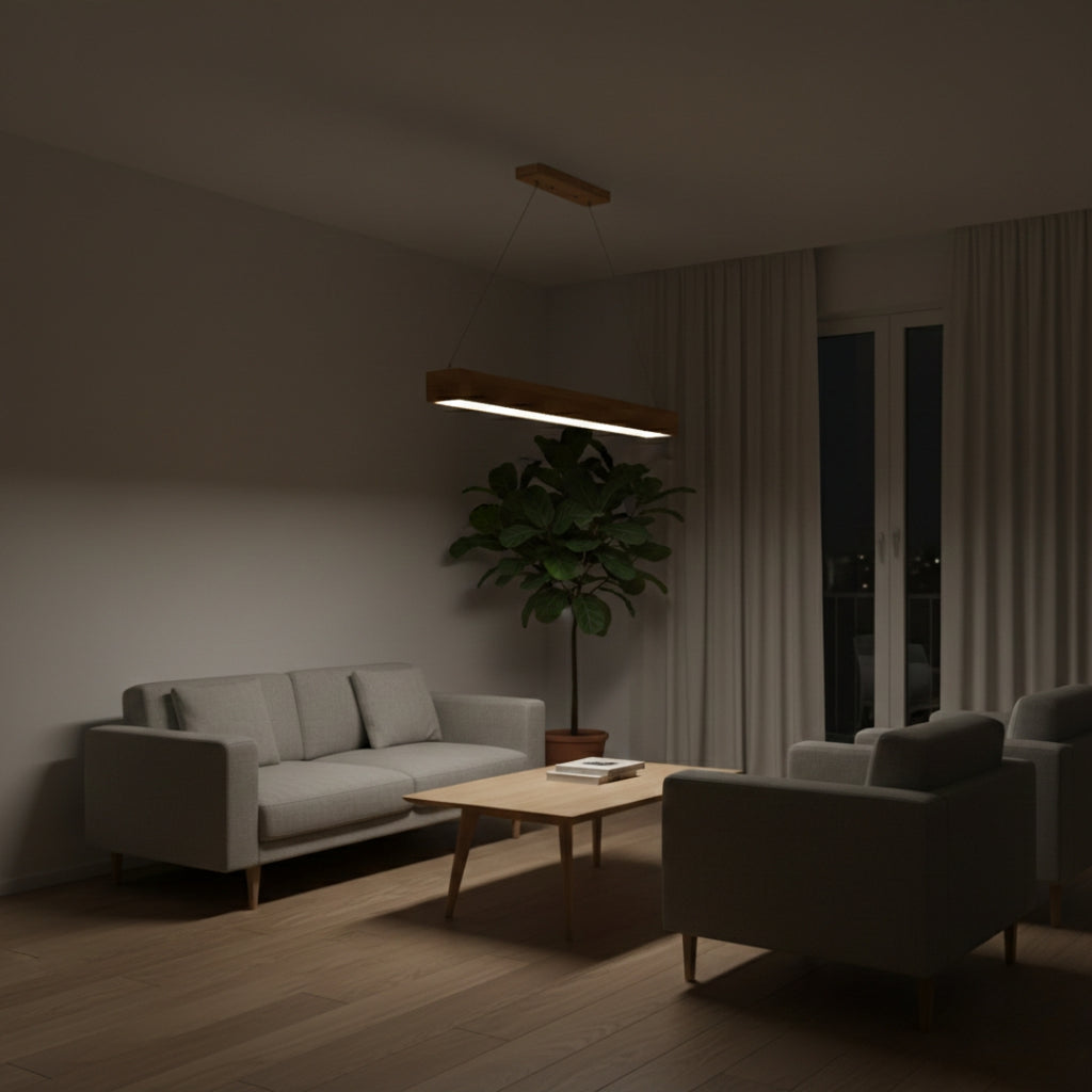 Lustre LED Rectangulaire en Bois Design Moderne