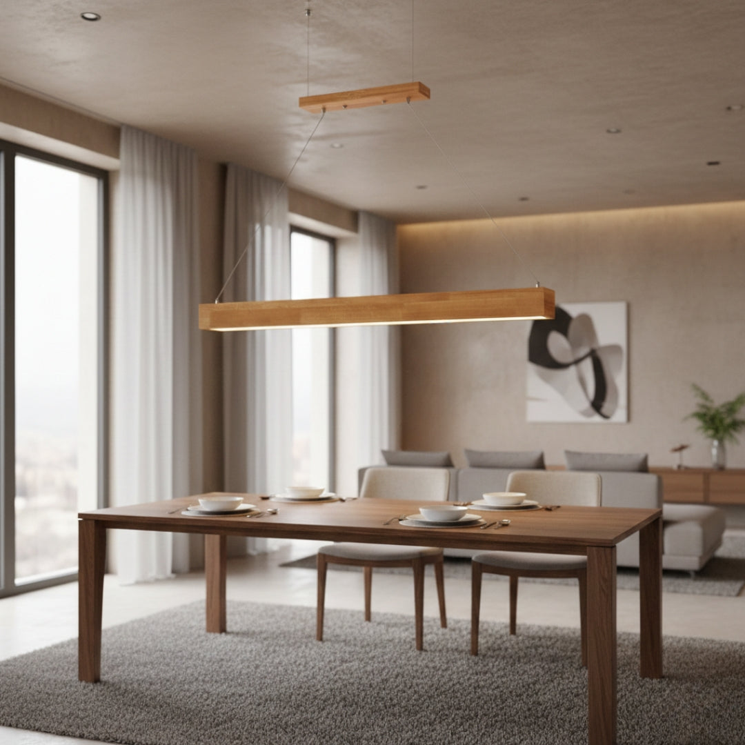 Lustre LED Rectangulaire en Bois Design Moderne