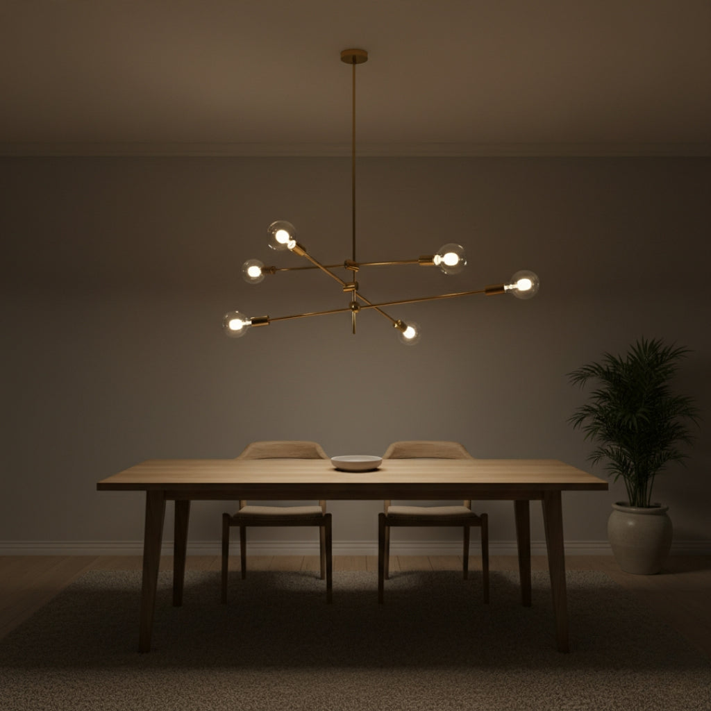 Lustre LED Tubes Dorés – Design Loft Élégant