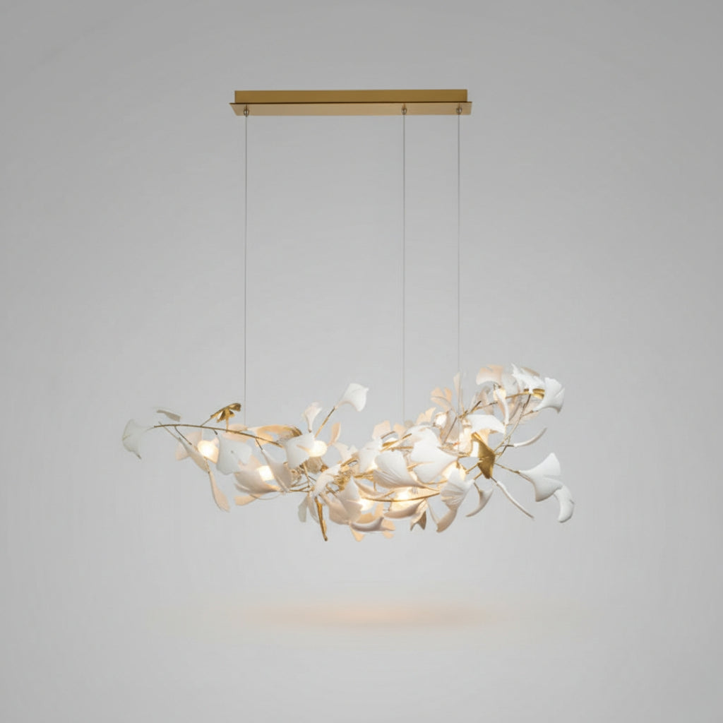 Lustre design Feuilles en céramique et Branches dorées