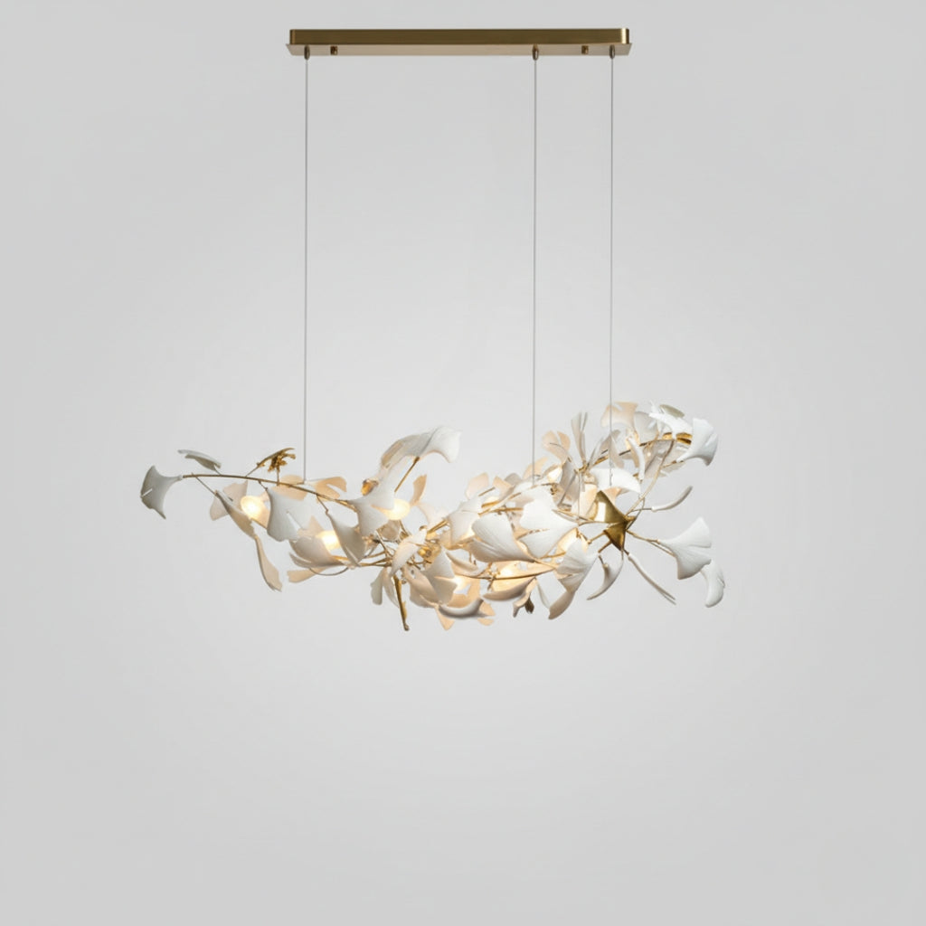 Lustre design Feuilles en céramique et Branches dorées