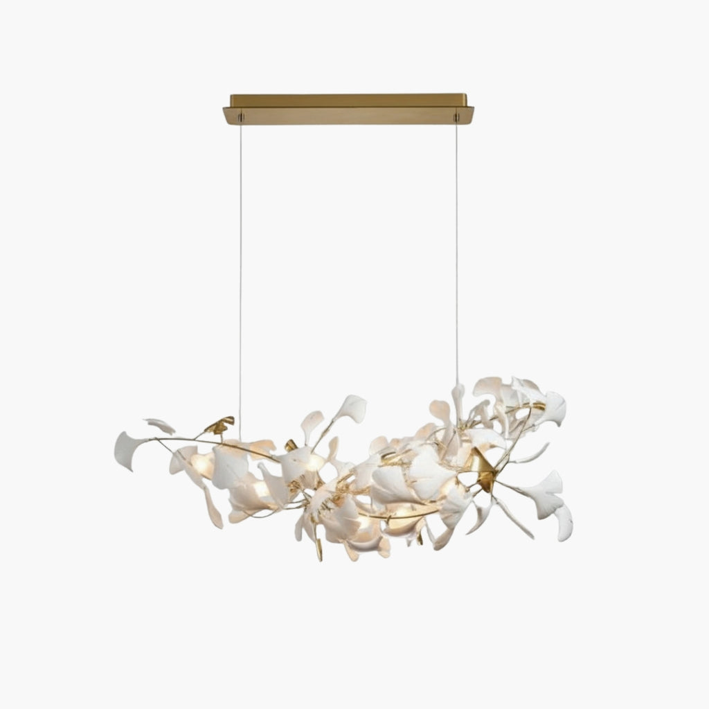 Lustre design Feuilles en céramique et Branches dorées