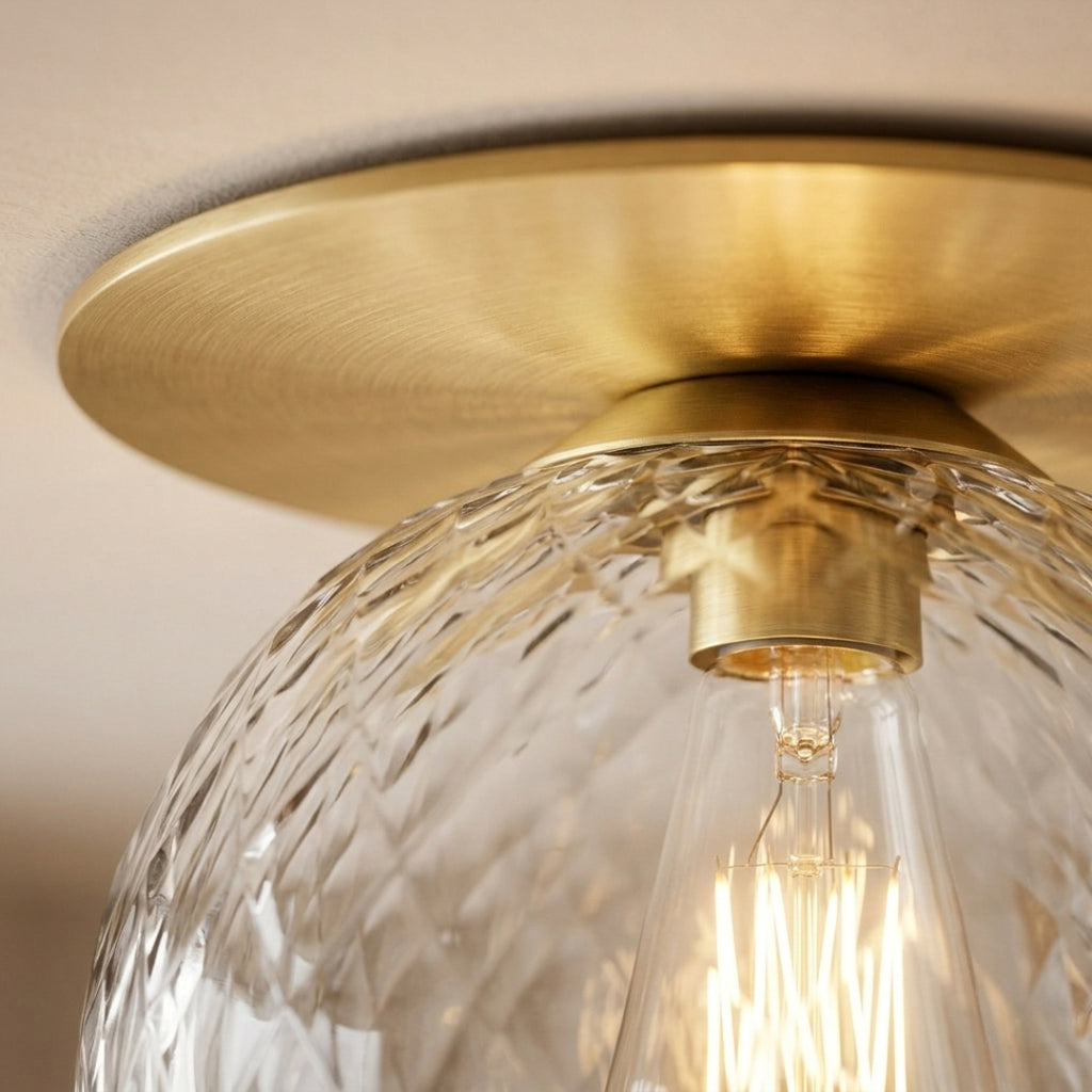 Plafonnier LED Rond Doré Verre Élégant