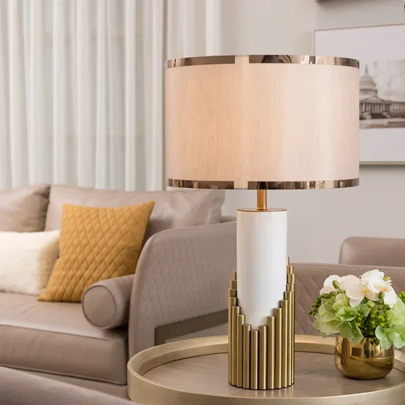 Nordic Designer's Luxury LED Desk Lamp Marble Creative Hotel Bedroom Headboard Study Fabric Lampshade Art Atmosphere Table Light