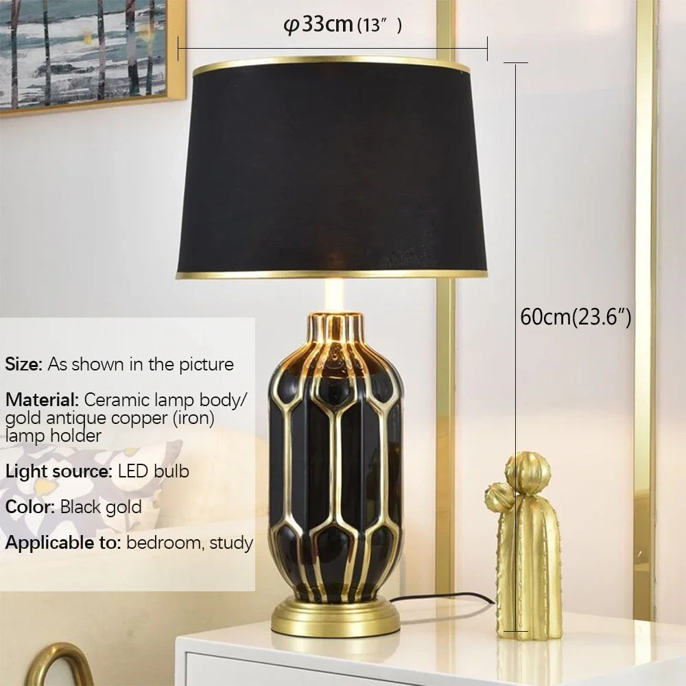 Hongcui Modern Ceramics Table Lamp LED Simple Creative Green Nordic Bedside Desk Light for Home Living Room Bedroom Decor