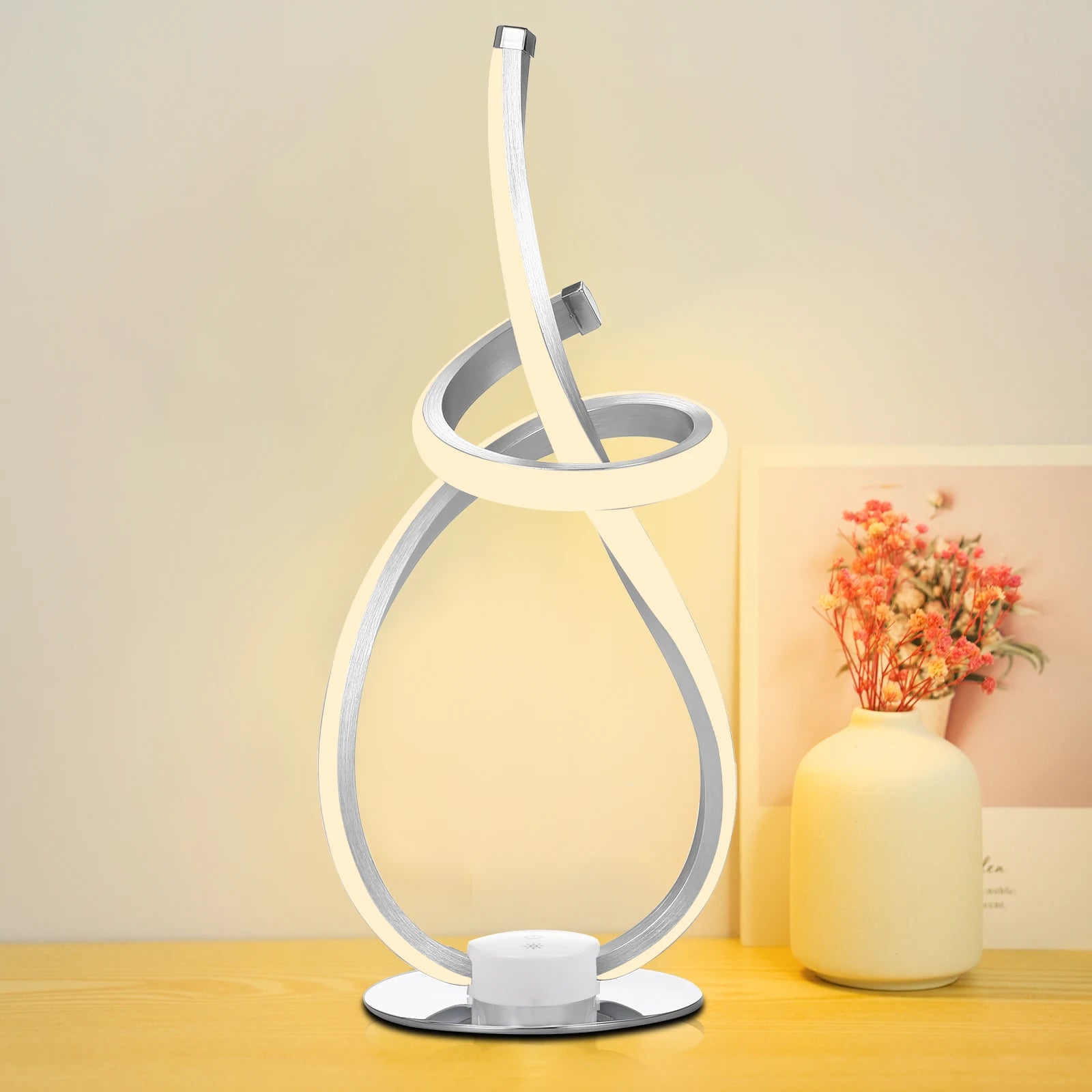 Neoglint Modern Spiral Table Lamp 3 Light Colors Night Light Ambient LED Nightstand Lamp Dimmable Bedroom Lamp Unique Lamps