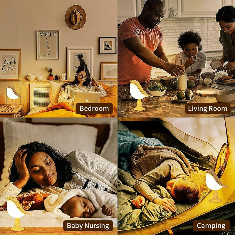 3 Colors Wooden Bird Night Lights LED Touch Switch Rechargeable for Bedroom Interior Lighting Desk Lamp Bedside Lamps Decoration