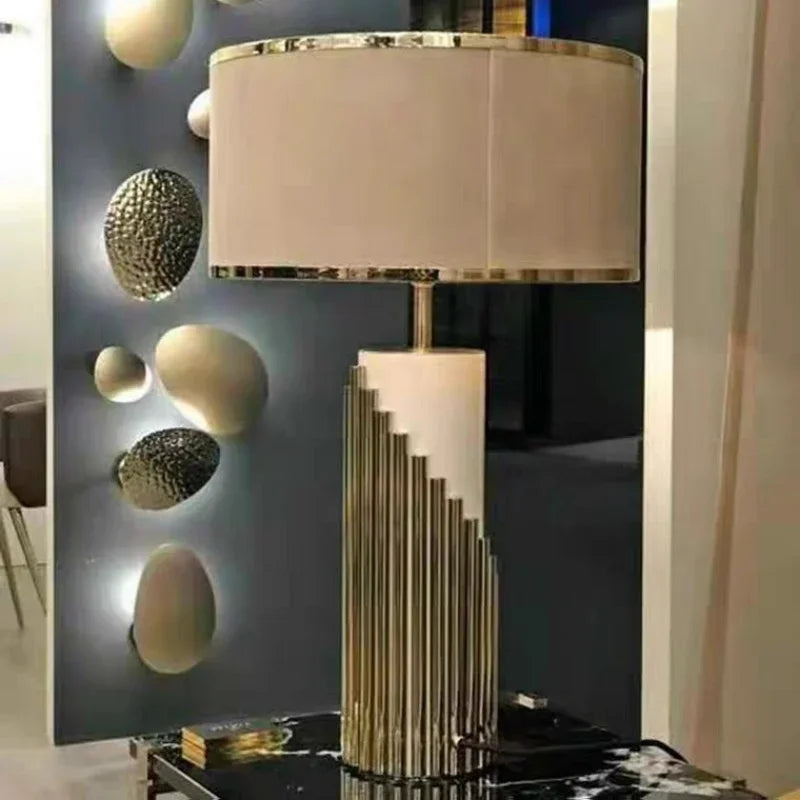 Nordic Designer's Luxury LED Desk Lamp Marble Creative Hotel Bedroom Headboard Study Fabric Lampshade Art Atmosphere Table Light