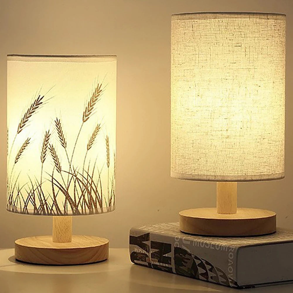 Indoor accessories wooden bedside lamp with gray linen lampshade living room coffee table decoration lamp ﻿