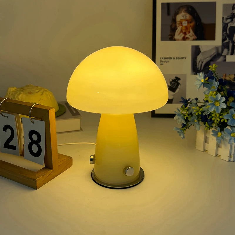 Glass mushroom lamp Nordic Bauhaus vintage ins girly internet-famous bedroom living room bedside ambient nightlight