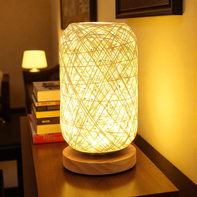 Lampe De Chevet Rotin Et Bois