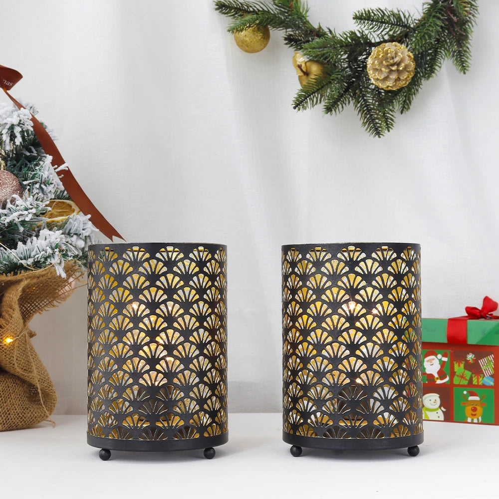 2Pcs Black Metal Table Lamp LED Lantern Battery Powered Lights Cordless Lights Indoor Outdoor Party Patio Event Home Decor