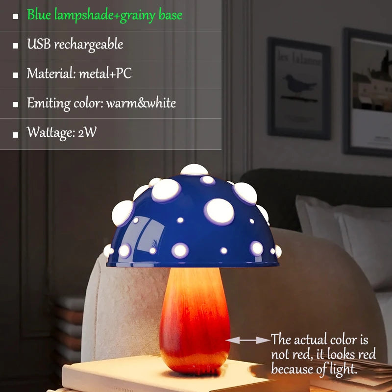 Fly Amanita Mushroom Lamp with Dual Color LED G9 Bulb USB Rechargeable Fly Agaric Desk Light for Livingroom Bedside Study Hotel