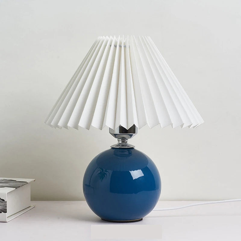 Vintage Pleated Table Lamp with LED E27 Tricolored Bulb Ceramic Base  AU US EU UK Plug Cute Decorative Night Light for Bedroom