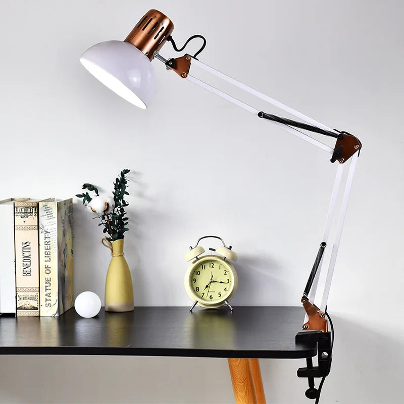 Industrial Foldable LED Table Lamp With Clamp E27 Telescopic Swing Arm Dormitory Reading Lamp Bedside Childern's Room Desk Light