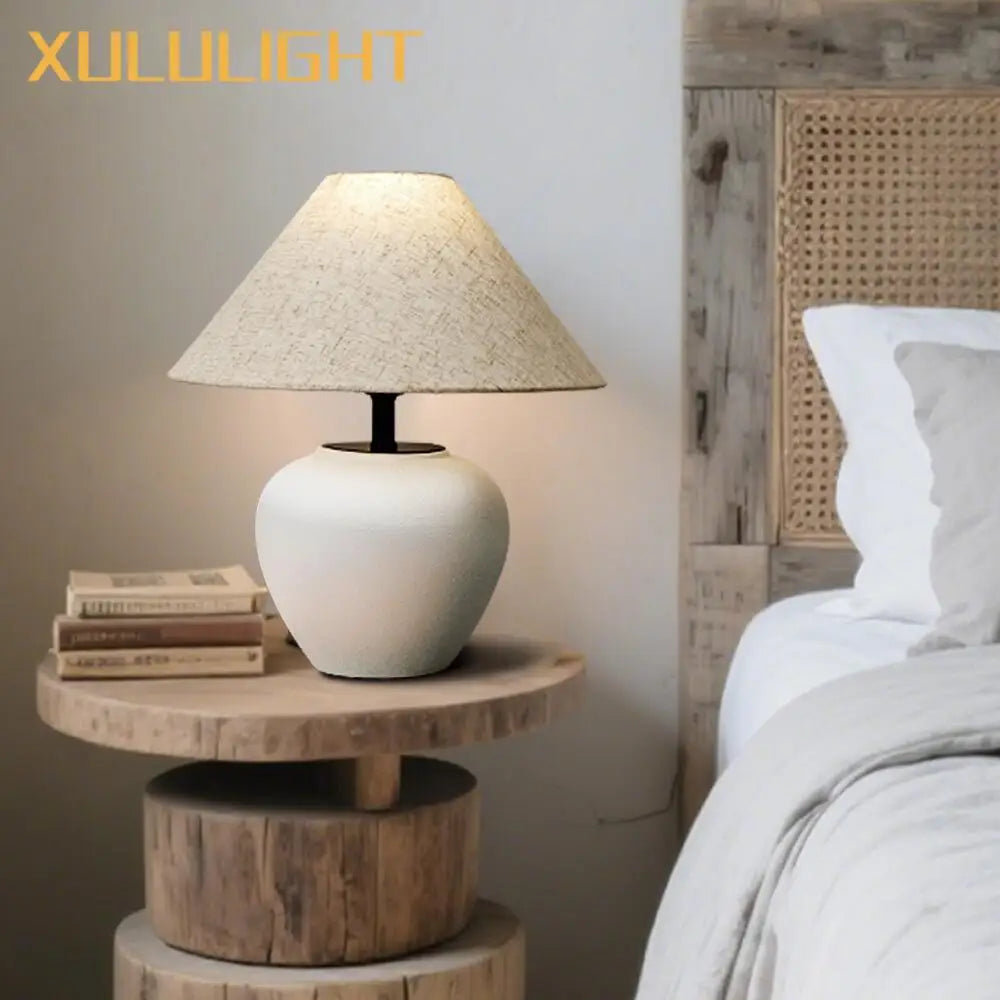 Ceramic Desk Lamp Wabi Sabi Style Mushroom Lamp Retro Bedside Decoration Table Lamp Bedroom Study Decoration Light Fixture
