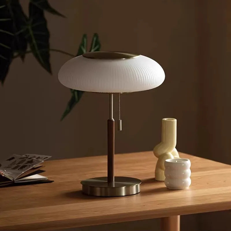 Nordic Vintage Table Lamp White Glass Desk Light for Bedroom