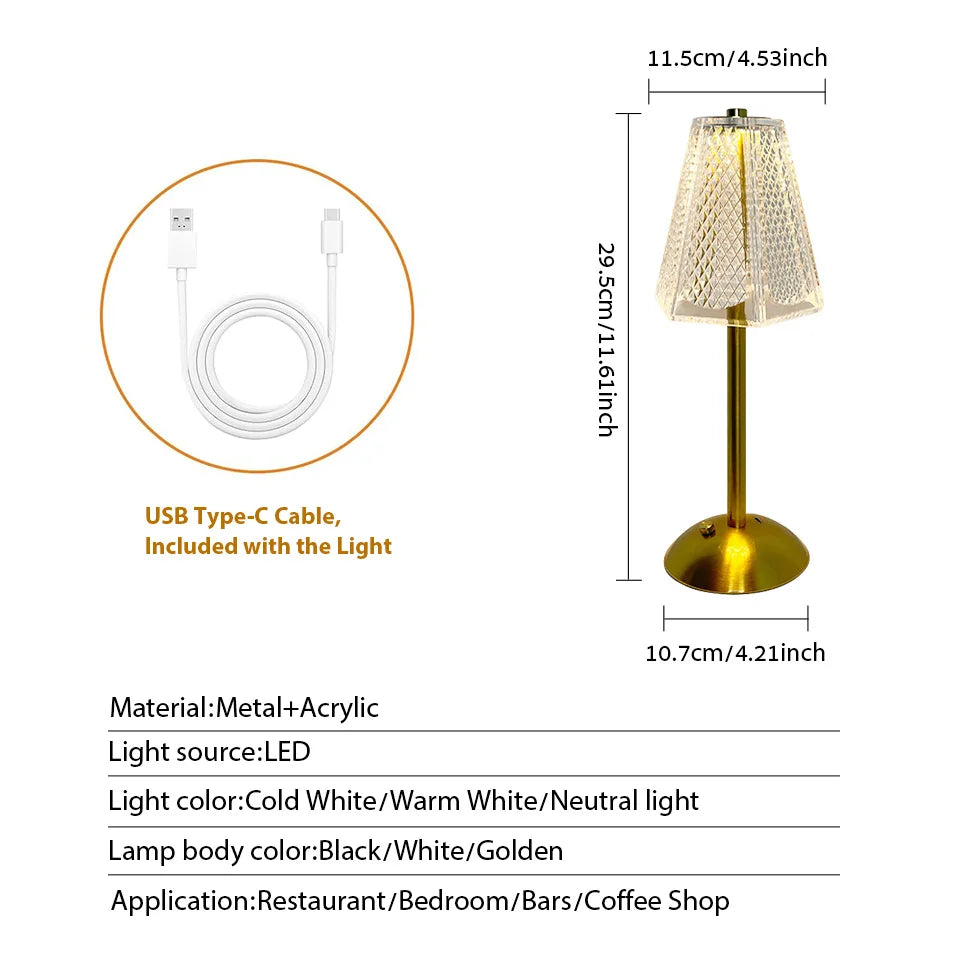 LED Table Lamp touch lamp rechargeable LED light vintage lamp Wireless Reading lamp for bedroom desk lamp bedside table Bar home