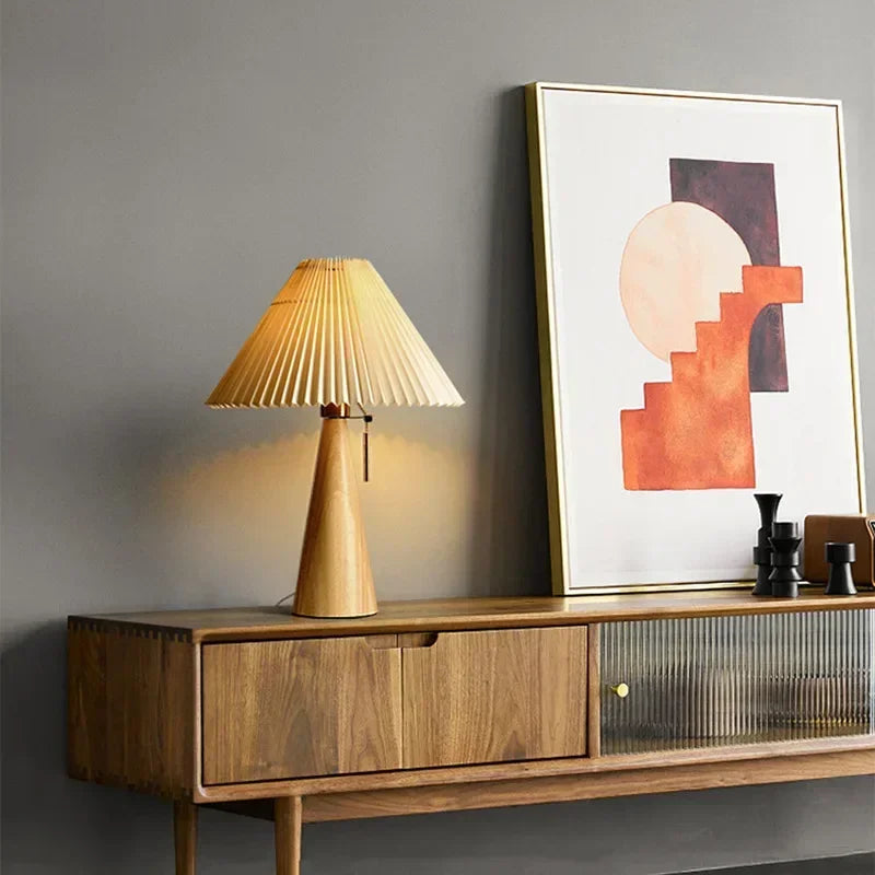 Nordic Original Ecology Color Solid Wood Vintage Pleated Reading Lamp Bedroom Home Decoration Lighting Lamp Lede27 Bulb