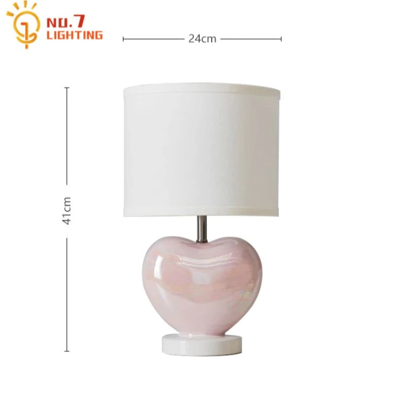 Modern Atmosphere Heart Shaped Pink Table Lamp LED E27 Ceramic Desk Lights Princess/Kids Room Bedroom Bedside Study Studio Cafe