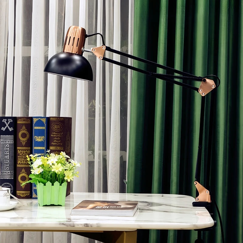 Industrial Foldable LED Table Lamp With Clamp E27 Telescopic Swing Arm Dormitory Reading Lamp Bedside Childern's Room Desk Light