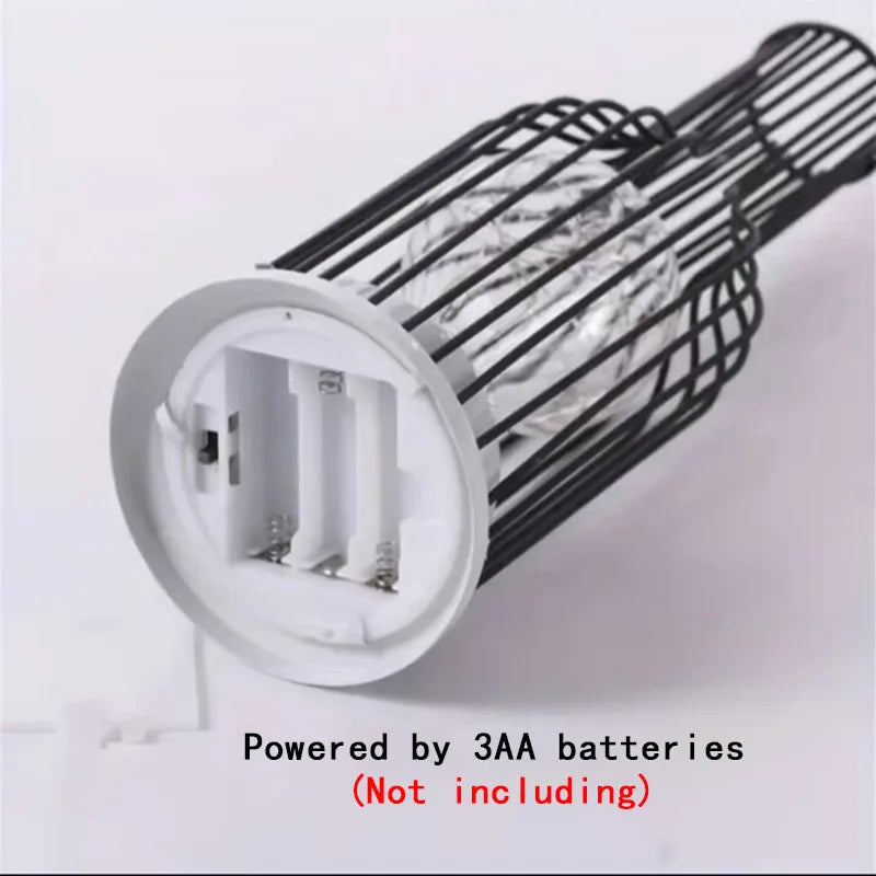 1PC Indoor Iron Wire Cage Design Night Light,Battery-Powered LED Lamp, Decorative Table Lighting for Bedroom, Living Room