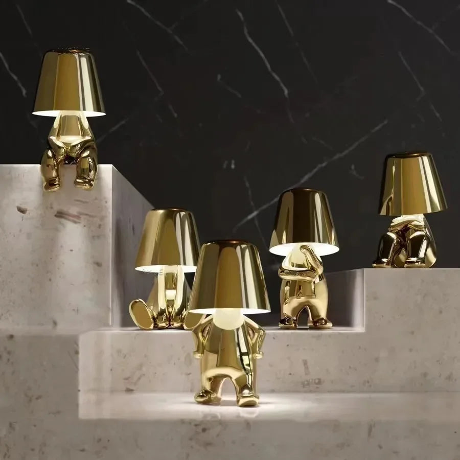 Modern New Thinker Golden Statue Desk Lamp Bedroom Touch Atmosphere Usb Charging Decorative Desk Lamp Ornament