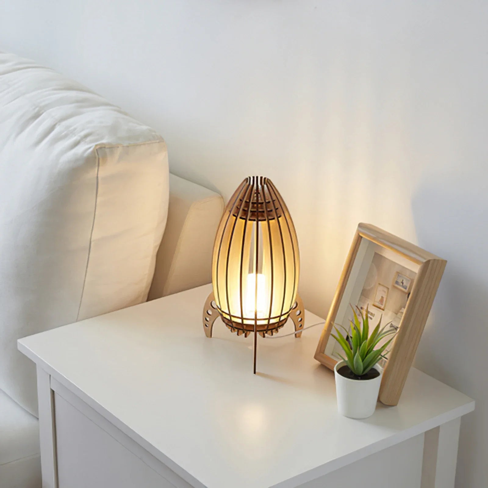Wooden Led Space Rocket Lamp Handmade Wood Carving Rocket Night Light Decorative Desktop Table Lamp Kids Children Gifts