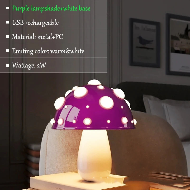 Fly Amanita Mushroom Lamp with Dual Color LED G9 Bulb USB Rechargeable Fly Agaric Desk Light for Livingroom Bedside Study Hotel