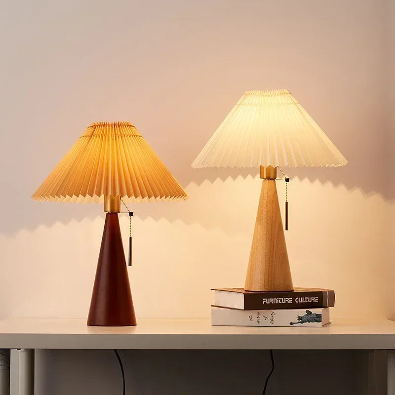 Nordic Original Ecology Color Solid Wood Vintage Pleated Reading Lamp Bedroom Home Decoration Lighting Lamp Lede27 Bulb