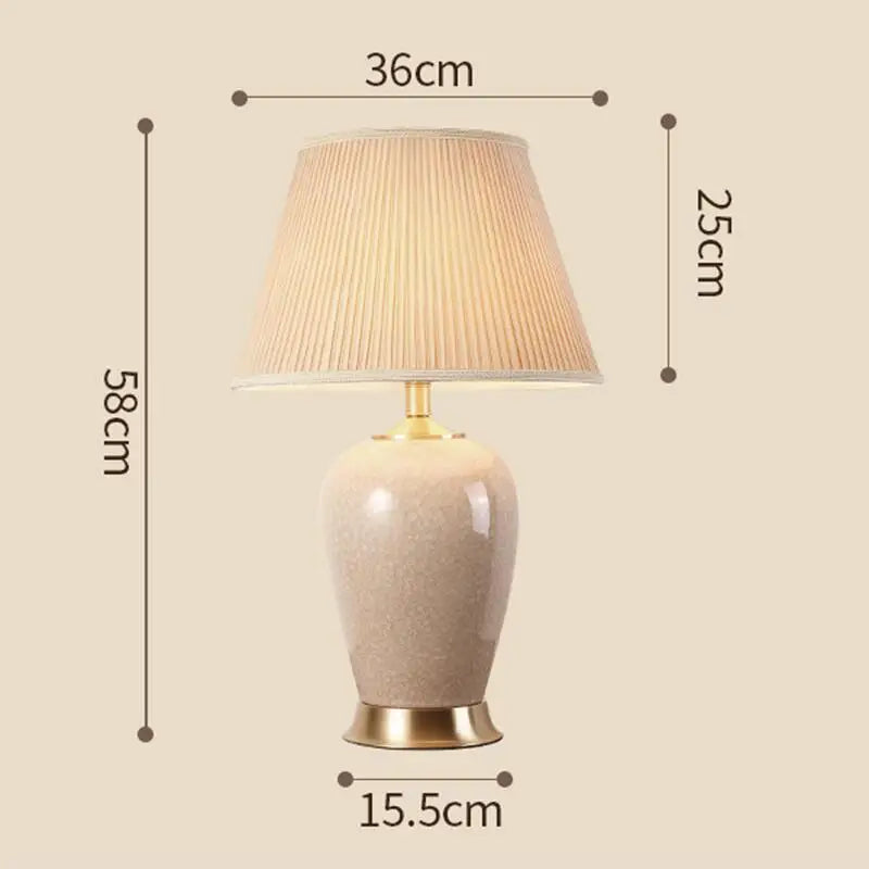Classical Ice Crack Ceramic Bedroom Study Fabric Lampshade Bedside Counter Lamp Desk Lighting Home Decoration Table Lamp