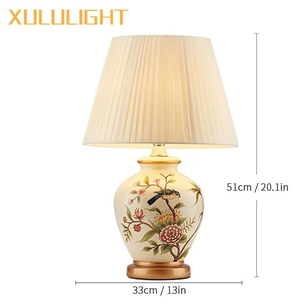European Style Ceramic Desk Lamp Flower And Bird Painted Decorative Table Lamp Bedroom Room Bedside Table Lamp Lighting Fixture
