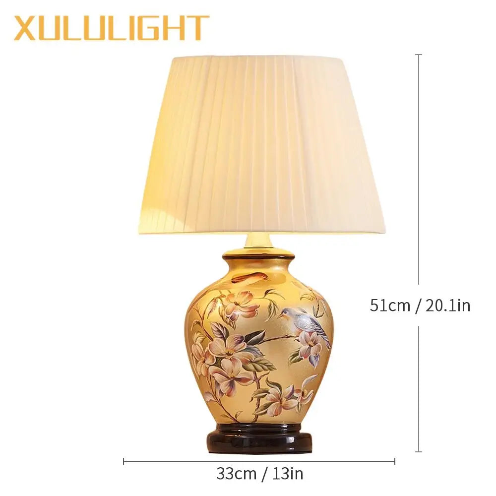 European Style Ceramic Desk Lamp Flower And Bird Painted Decorative Table Lamp Bedroom Room Bedside Table Lamp Lighting Fixture