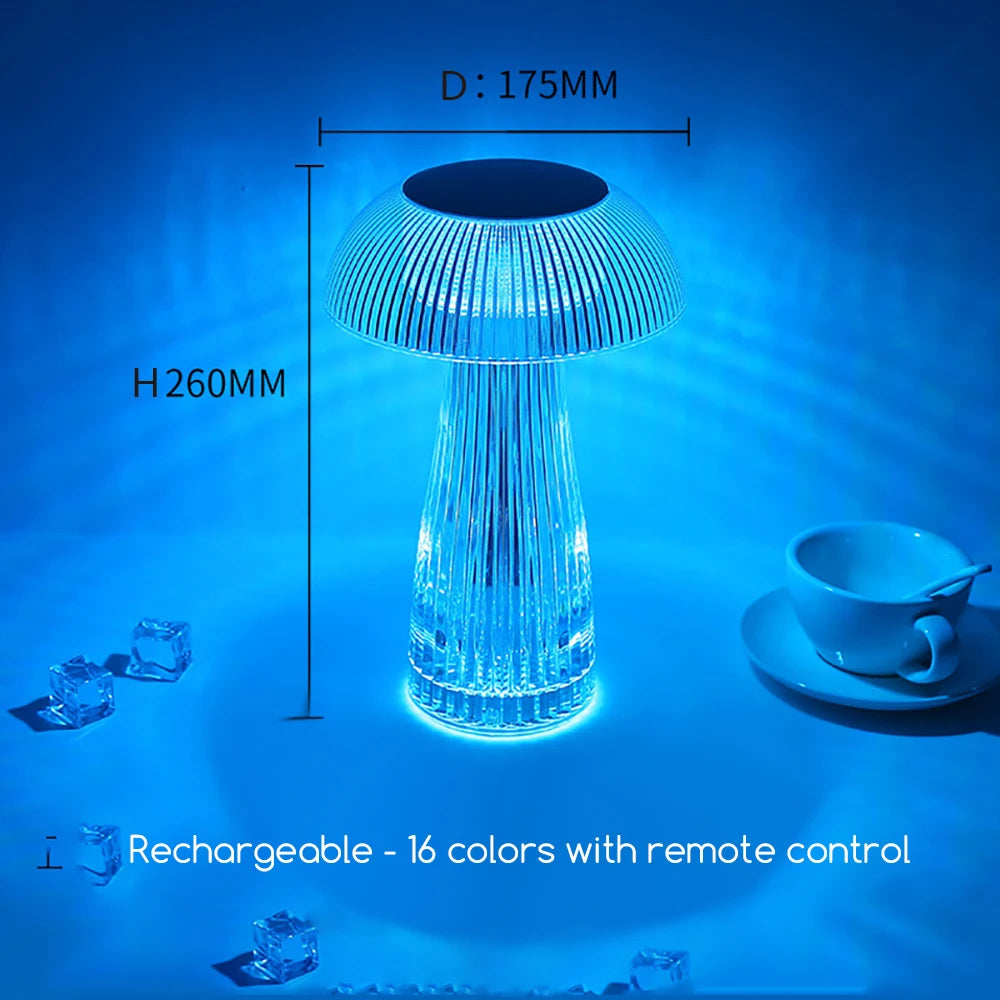 Mushroom Crystal Table Lamp LED  Ambient Light Touch Night Light for Restaurant Cafe Bar Living Room Bedroom Bedside Decoration