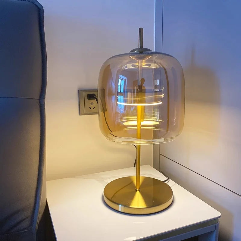Modern Glass Art Led Table Lamp Designer Smoky Gray Cognac Glass Desk Floor Lamp Living Room Bedroom Bedsidee Decorative Home