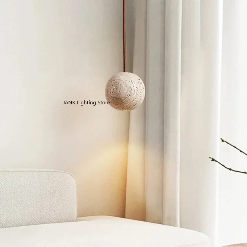 Nordic yellow natural stone Wabi Sabi style bedside bedroom dining room small round light minimalist creative pendant  lighting