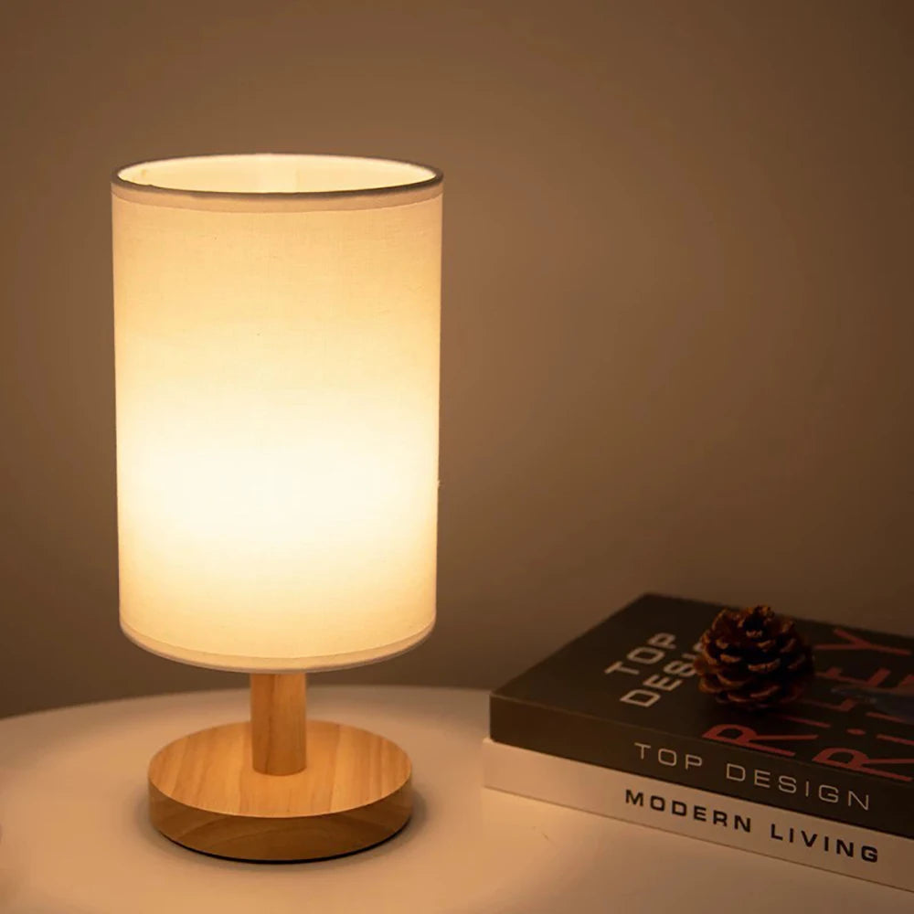 Indoor accessories wooden bedside lamp with gray linen lampshade living room coffee table decoration lamp ﻿