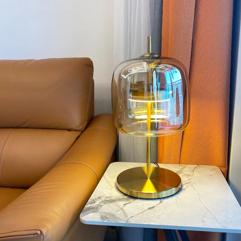 Modern Glass Art Led Table Lamp Designer Smoky Gray Cognac Glass Desk Floor Lamp Living Room Bedroom Bedsidee Decorative Home