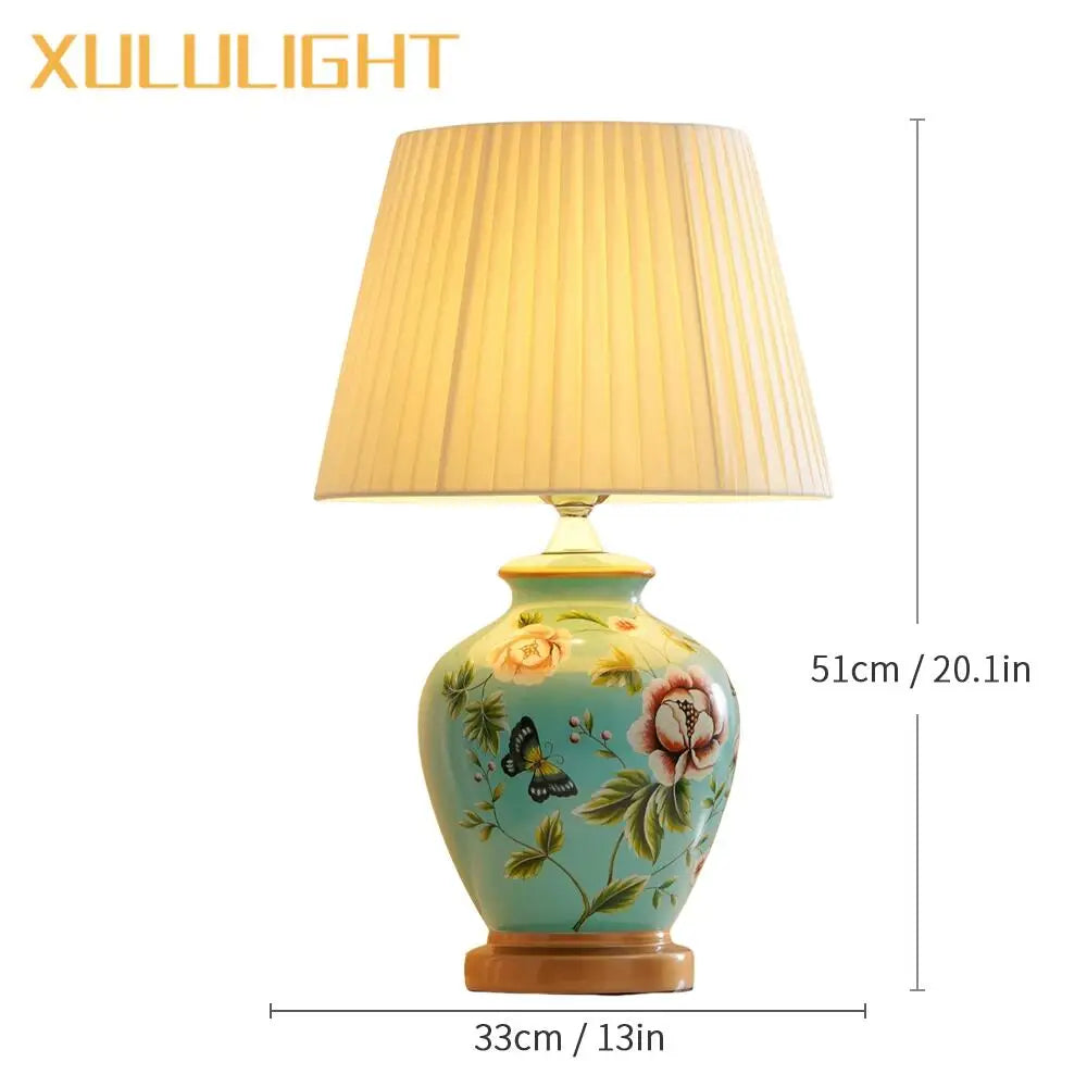 European Style Ceramic Desk Lamp Flower And Bird Painted Decorative Table Lamp Bedroom Room Bedside Table Lamp Lighting Fixture