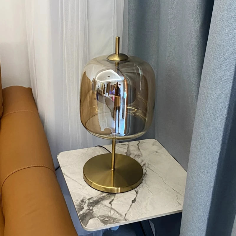 Modern Glass Art Led Table Lamp Designer Smoky Gray Cognac Glass Desk Floor Lamp Living Room Bedroom Bedsidee Decorative Home