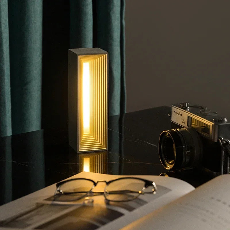 Industrial Warm White/Gray Concrete Stone Cement Table Lamp with Touch Dimming Switch LED Desk Lights for Christmas Decoration