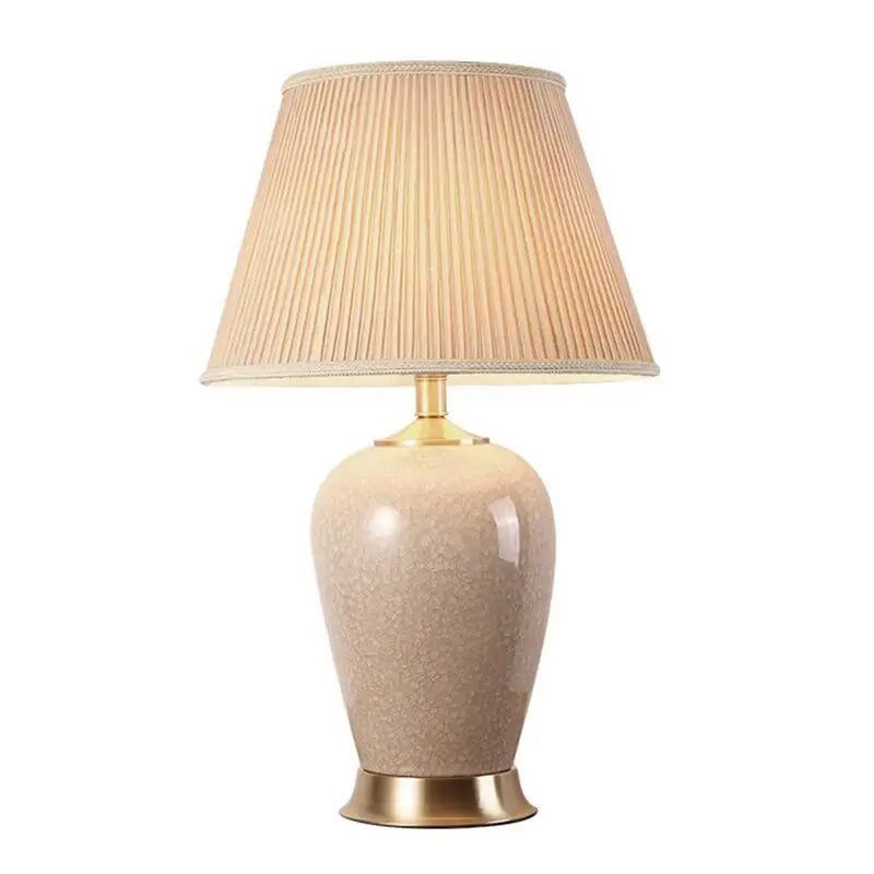 Classical Ice Crack Ceramic Bedroom Study Fabric Lampshade Bedside Counter Lamp Desk Lighting Home Decoration Table Lamp